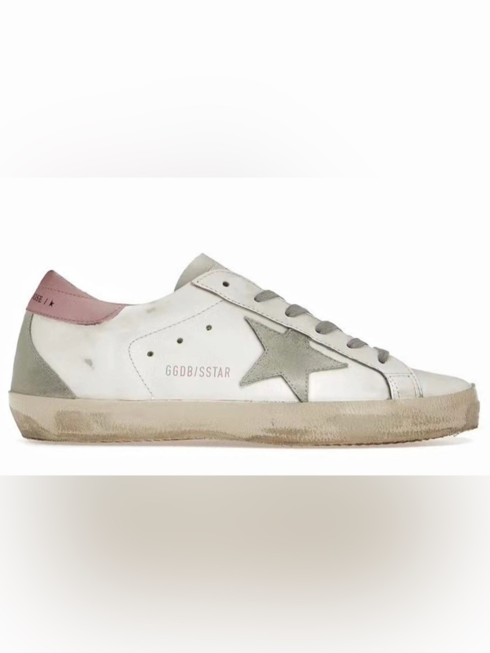Golden Goose Super-Star Sneakers with Ice-Gray Suede Star and Pink Heel Tab